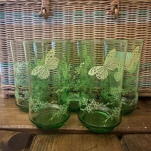 Libbey Green Butterfly Glass Set